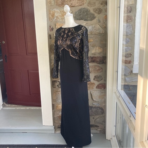 Tadashi Shoji PARULA GOWN Sheer Sequin Maxi Dress APU2132LX-BK/ND 18Q - Picture 5 of 16